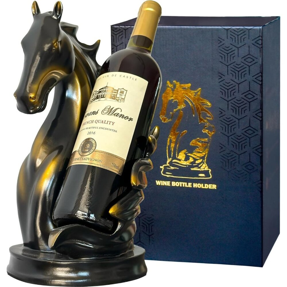 Wine Bottle Holder Wine Racks Tabletop Horse Statue as Home Wine Cellar Black